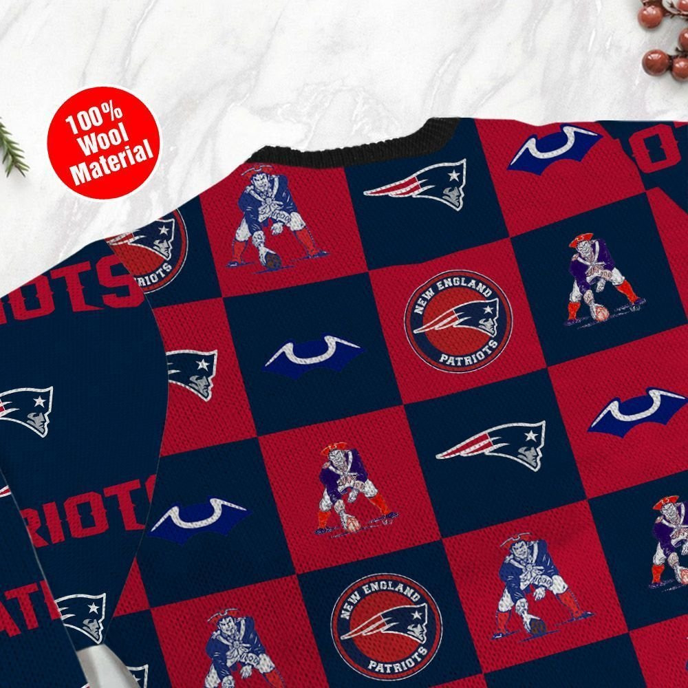 New England Patriots Logo Checkered Flannel Design Ugly Christmas Sweater Adult 3D Funny Matching for family - Image 5
