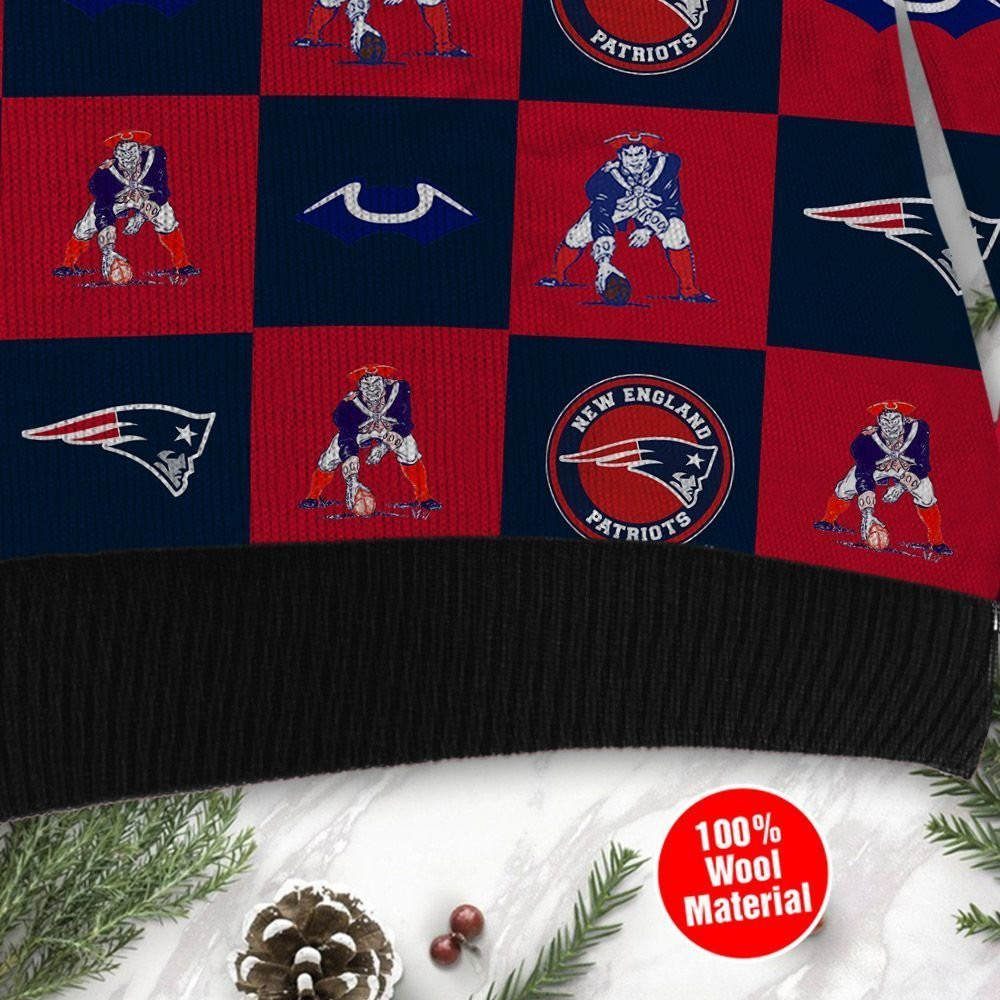 New England Patriots Logo Checkered Flannel Design Ugly Christmas Sweater Adult 3D Funny Matching for family - Image 4