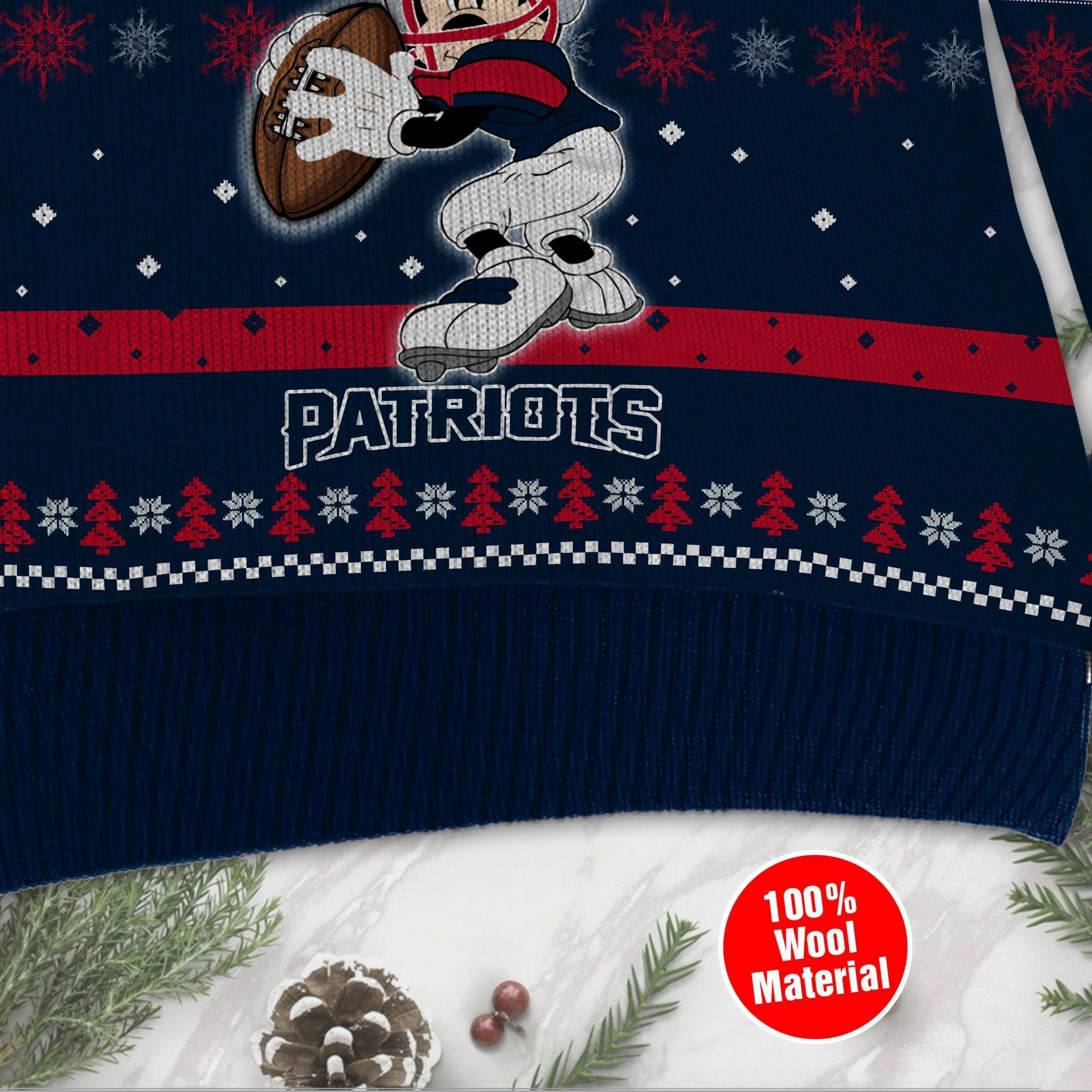 New England Patriots Mickey Mouse Funny Ugly Christmas Sweater Adult 3D Funny Matching for family - Image 3