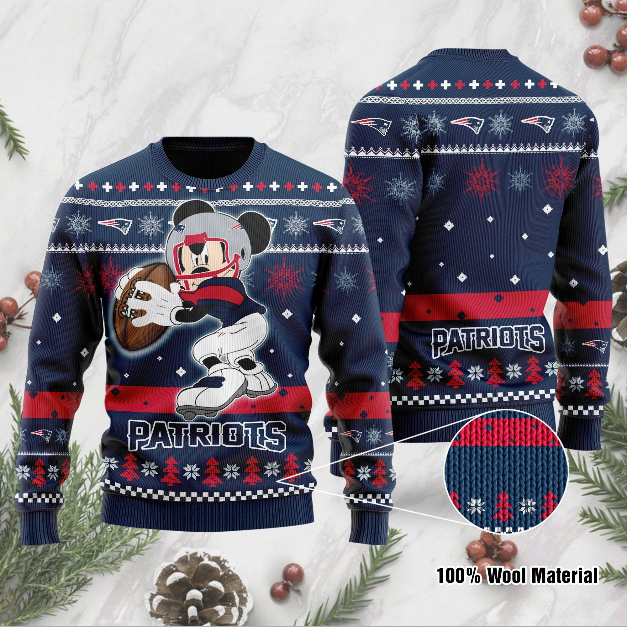 New England Patriots Mickey Mouse Funny Ugly Christmas Sweater Adult 3D Funny Matching for family