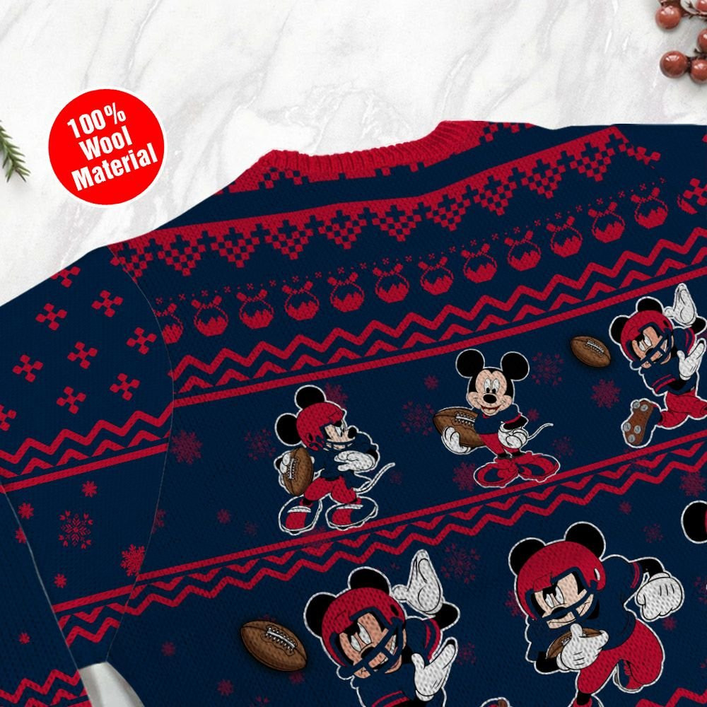 New England Patriots Mickey Mouse Holiday Party Ugly Christmas Sweater Adult 3D Funny Matching for family - Image 5