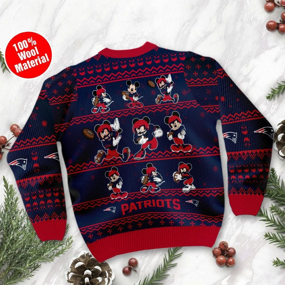 New England Patriots Mickey Mouse Ugly Christmas Sweater Adult 3D Funny Matching for family - Image 3