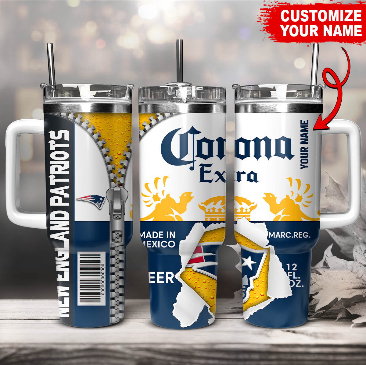 New England Patriots NFL Corona Extra Custom Stanley Cup 40 oz 30 oz Tumbler With HandleTVC230169