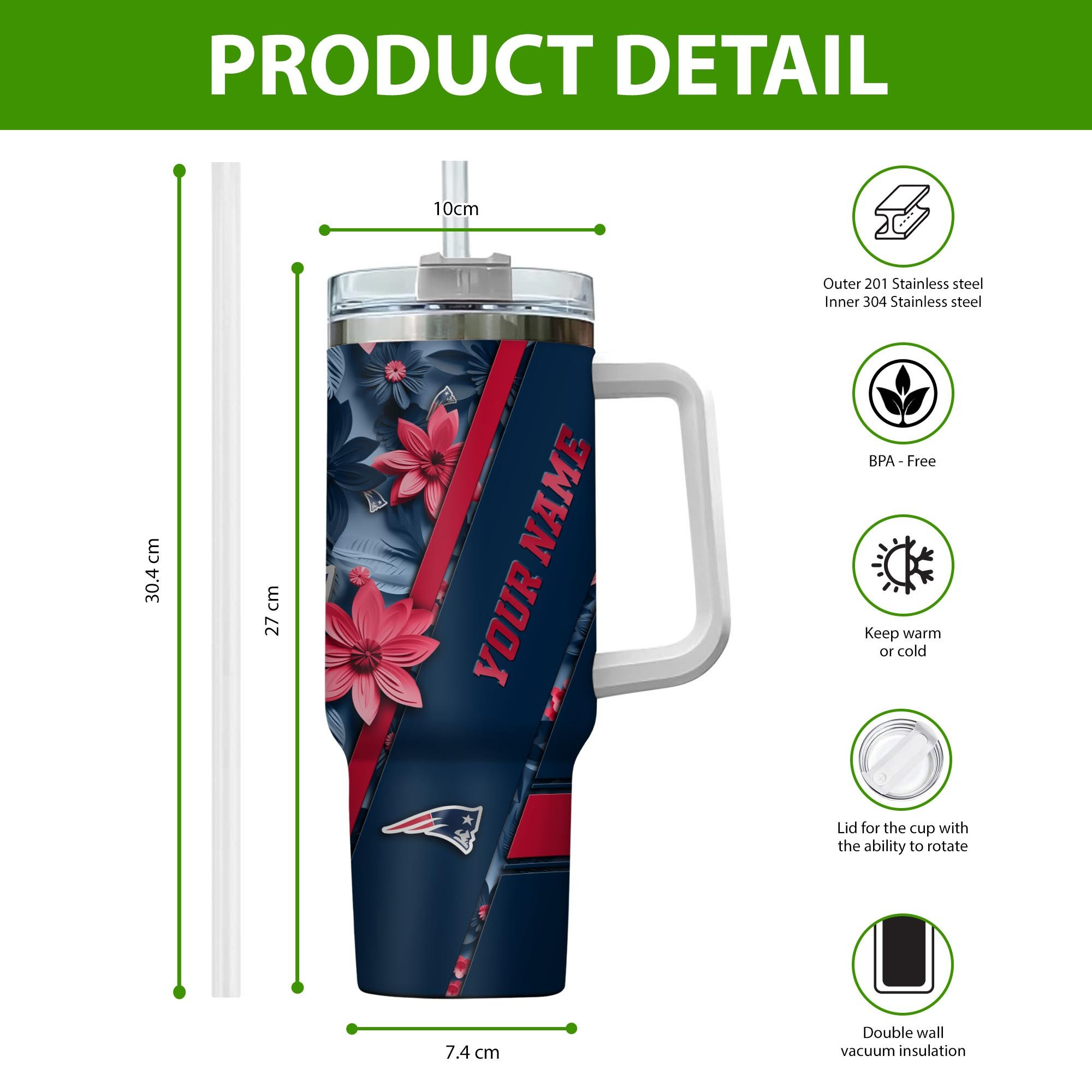 New England Patriots NFL Custom Stanley Cup 40 oz 30 oz Tumbler With HandleTVC230103 - Image 2