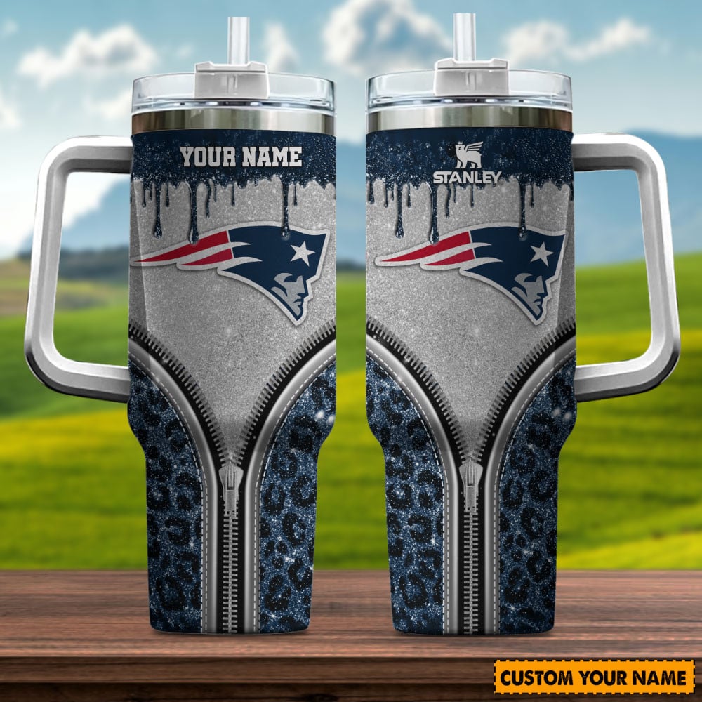 New England Patriots NFL Glitter Leopard Print Custom Stanley Cup 40 oz 30 oz Tumbler With HandleTVC230144