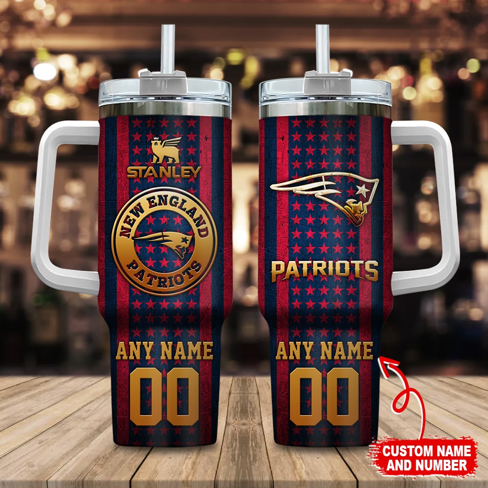 New England Patriots NFL Golden Logos US Flag Custom Stanley Cup 40 oz 30 oz Tumbler With HandleTVC230181