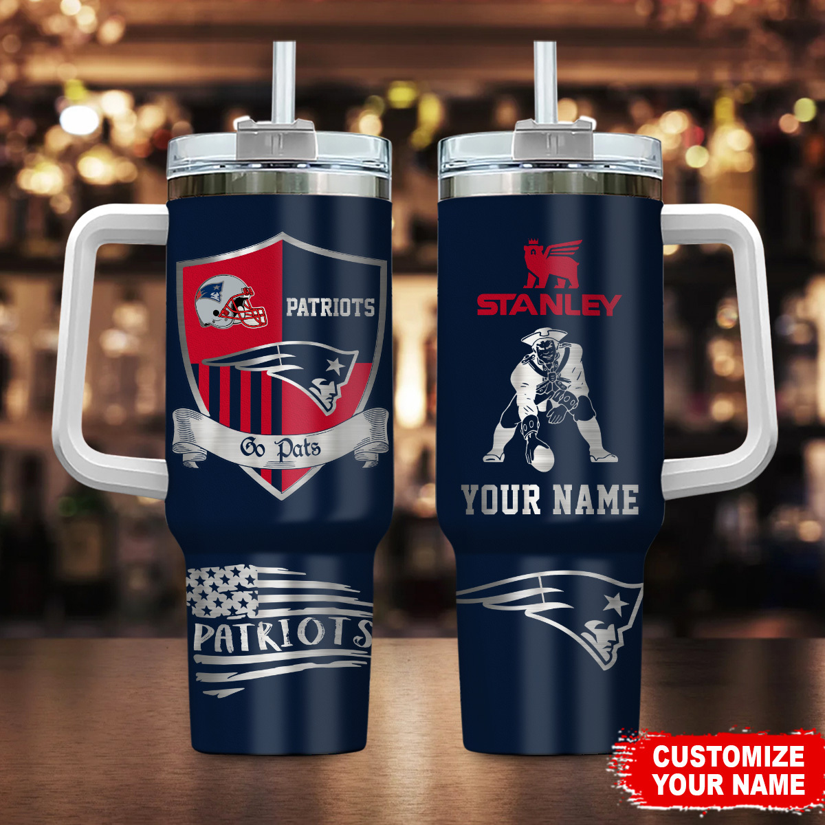 New England Patriots NFL Silver Logo Custom Stanley Cup 40 oz 30 oz Tumbler With HandleTVC2301107
