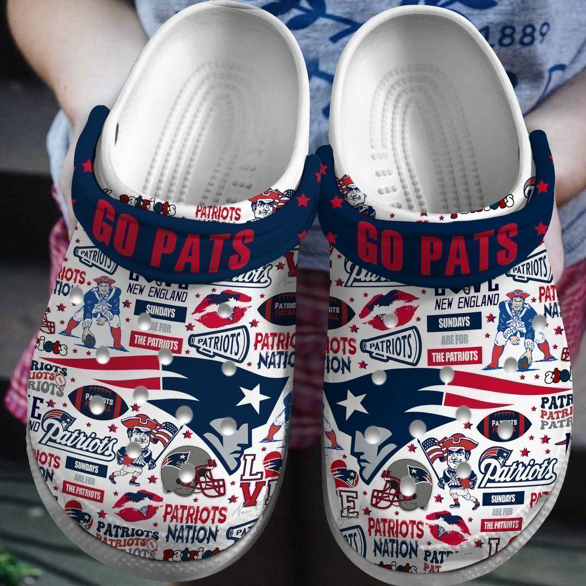 New England Patriots NFL Sport Crocs Crocband Clogs Shoes Comfortable For Men Women and Kids