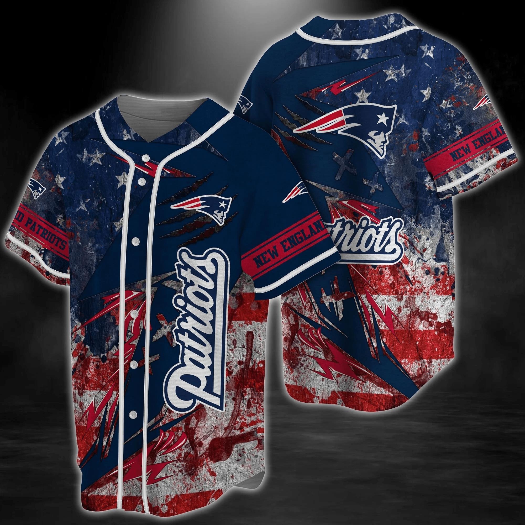 New England Patriots NLF Baseball Jersey Shirt America Flag
