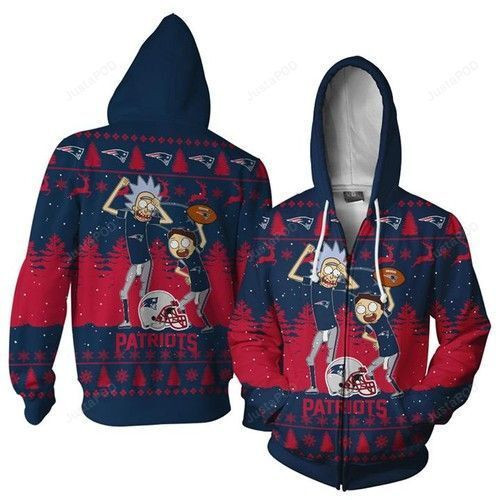 New England Patriots Rick And Morty Dance Ugly Christmas 3D All Over Print Hoodie, Zip Hoodie