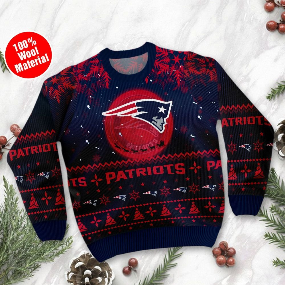 New England Patriots Santa Claus In The Moon Ugly Christmas Sweater Adult 3D Funny Matching for family