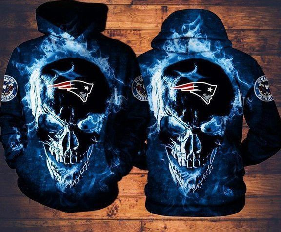 New England Patriots Skull 3D All Over Print Hoodie, Zip Hoodie