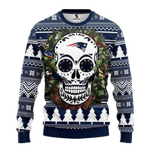 New England Patriots Skull Flower For Unisex Ugly Christmas Sweater Adult 3D Funny Matching for family