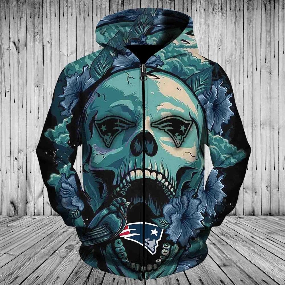 New England Patriots Skull Graphic 3D All Over Print Hoodie, Zip Hoodie