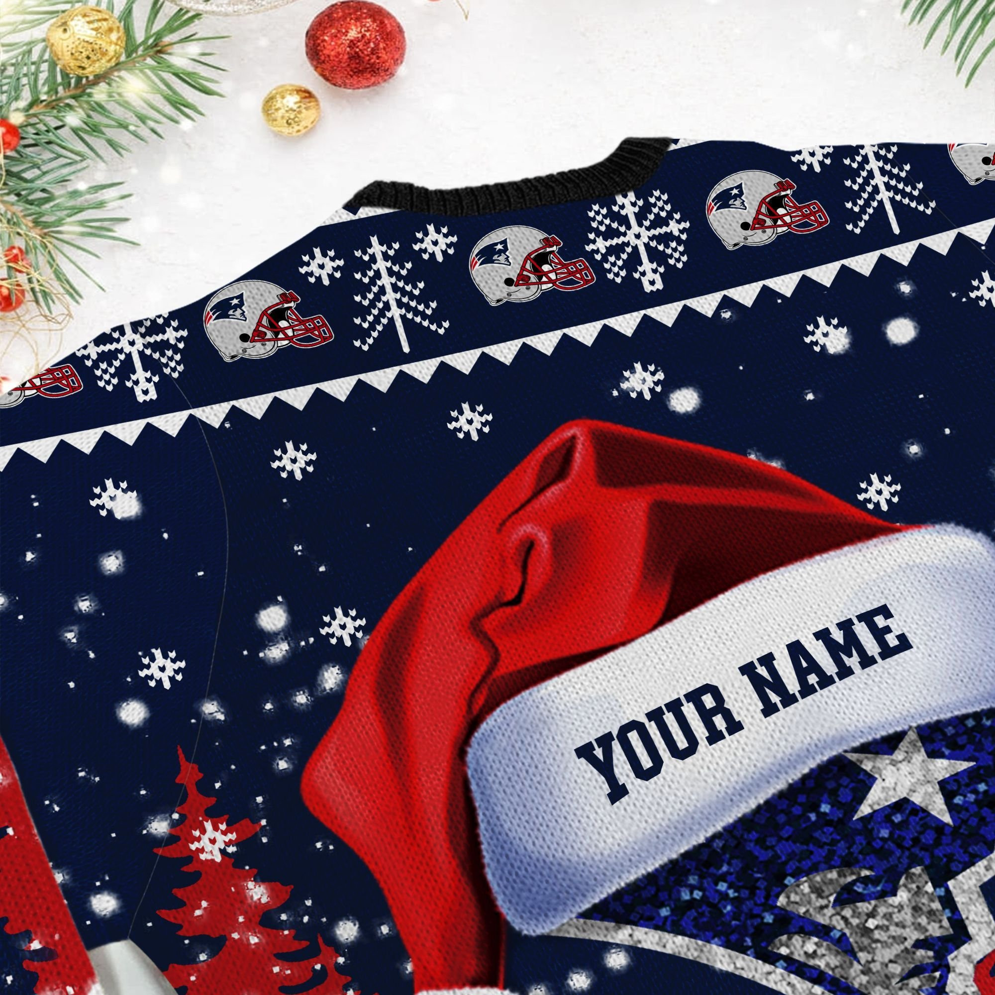 New England Patriots Symbol Wearing Santa Claus Hat Ho Ho Ho Ugly Christmas Sweater Adult 3D Funny Matching for family - Image 6