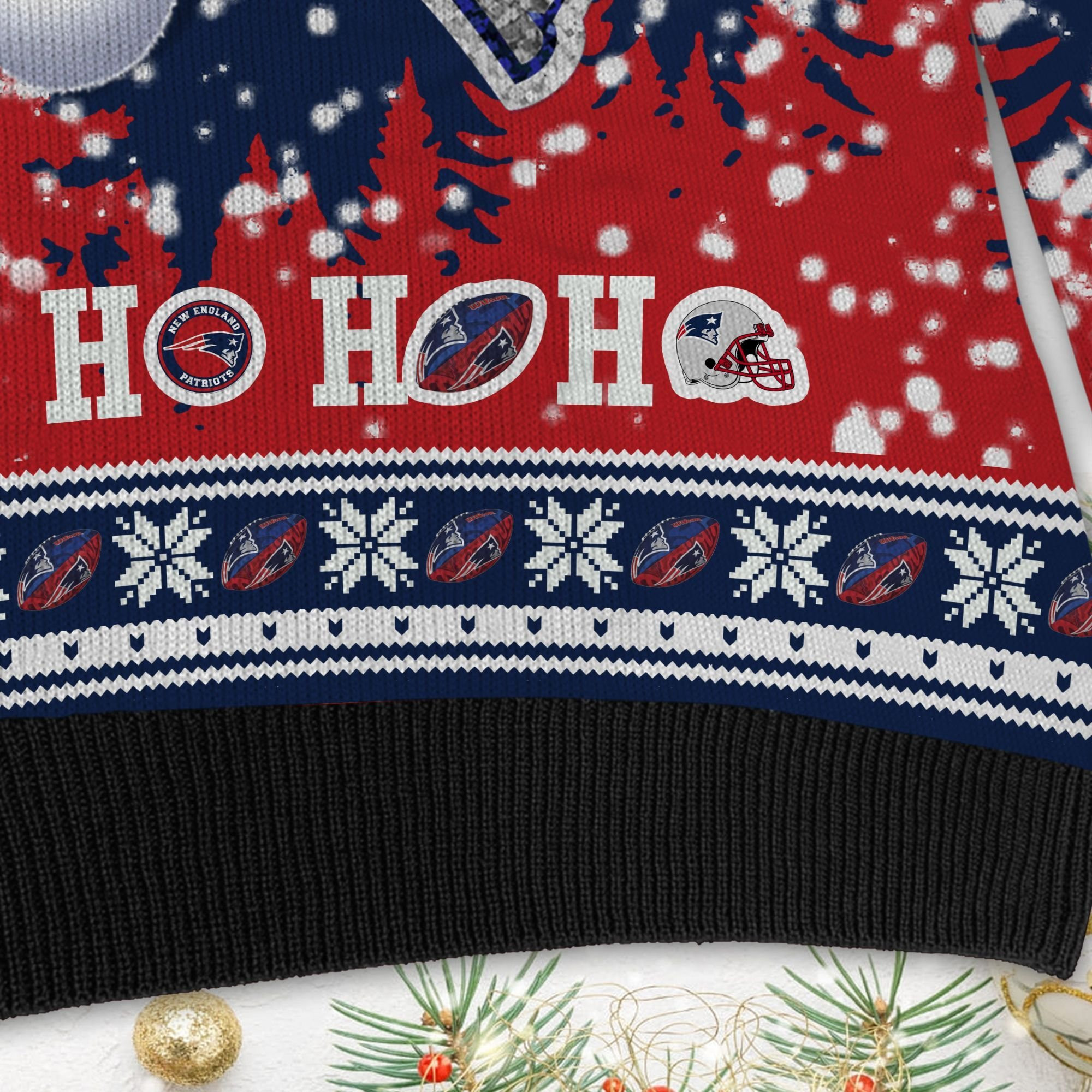 New England Patriots Symbol Wearing Santa Claus Hat Ho Ho Ho Ugly Christmas Sweater Adult 3D Funny Matching for family - Image 5