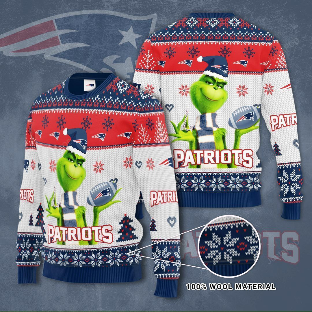 New England Patriots The Grinch Ugly Christmas Sweater Adult 3D Funny Matching for family