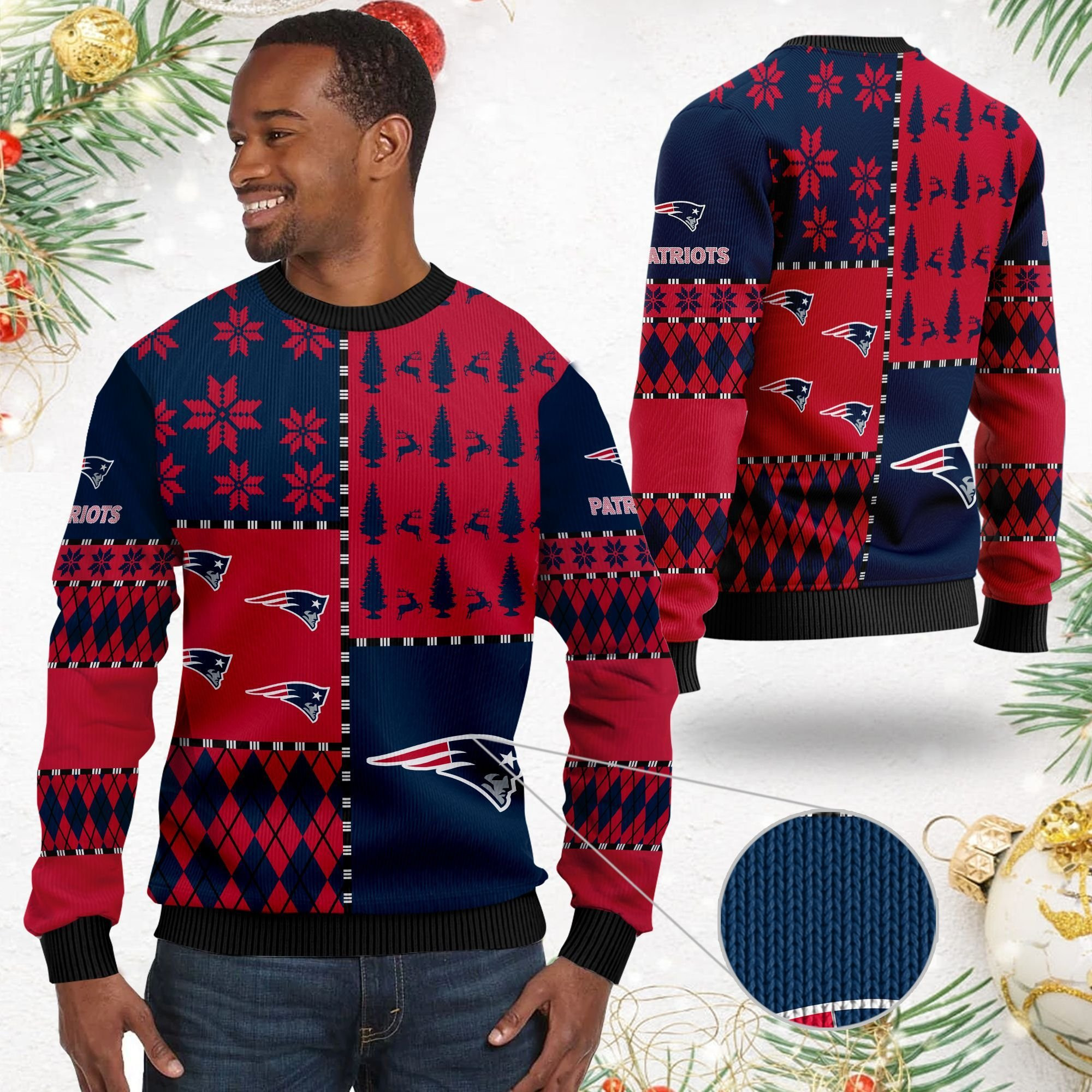 New England Patriots Ugly Christmas Sweater Adult 3D Funny Matching for family