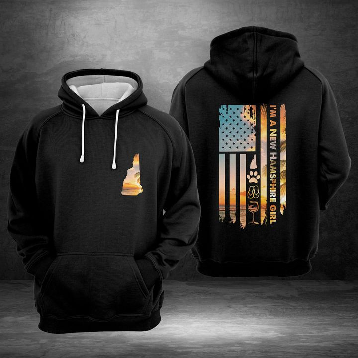 New Hampshire Us Girl 3D All Over Print Hoodie, Zip Hoodie