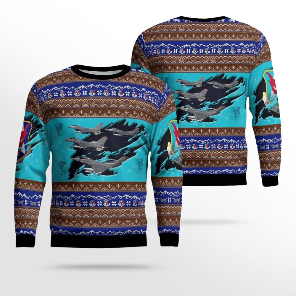 New Jersey Air National Guard 77th Fighter Wing F-6 Fighting Falcons AOP Christmas AOP Ugly Sweater Christmas Unisex Sweaters Gift For Christmas