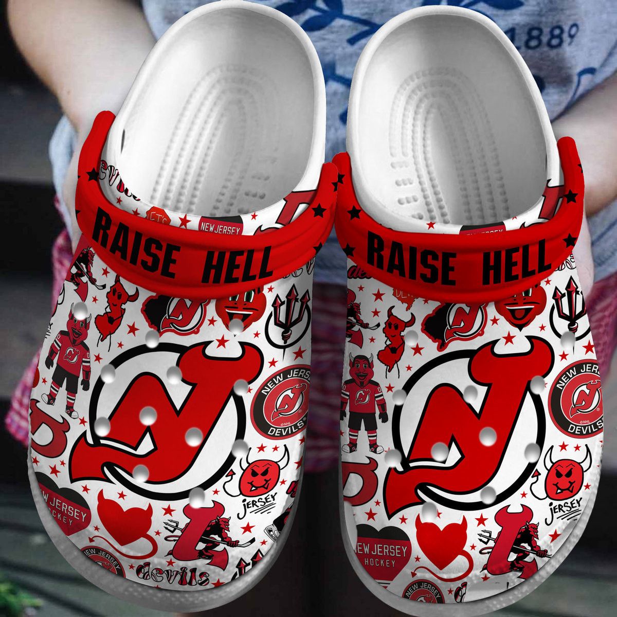 New Jersey Devils NHL Sport Crocs Crocband Clogs Shoes Comfortable For Men Women and Kids