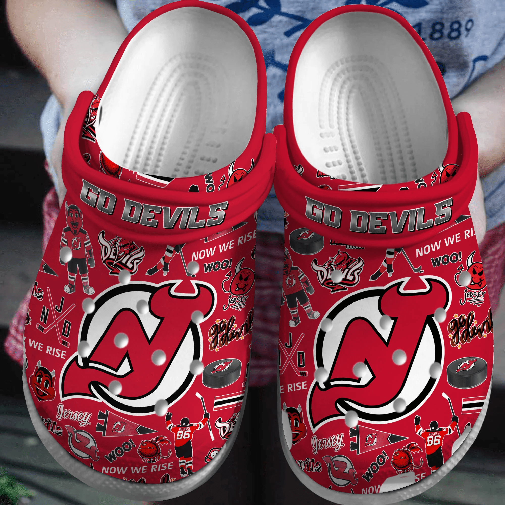 New Jersey Devils NHL Sport Crocs Crocband Clogs Shoes Comfortable For Men Women and Kids