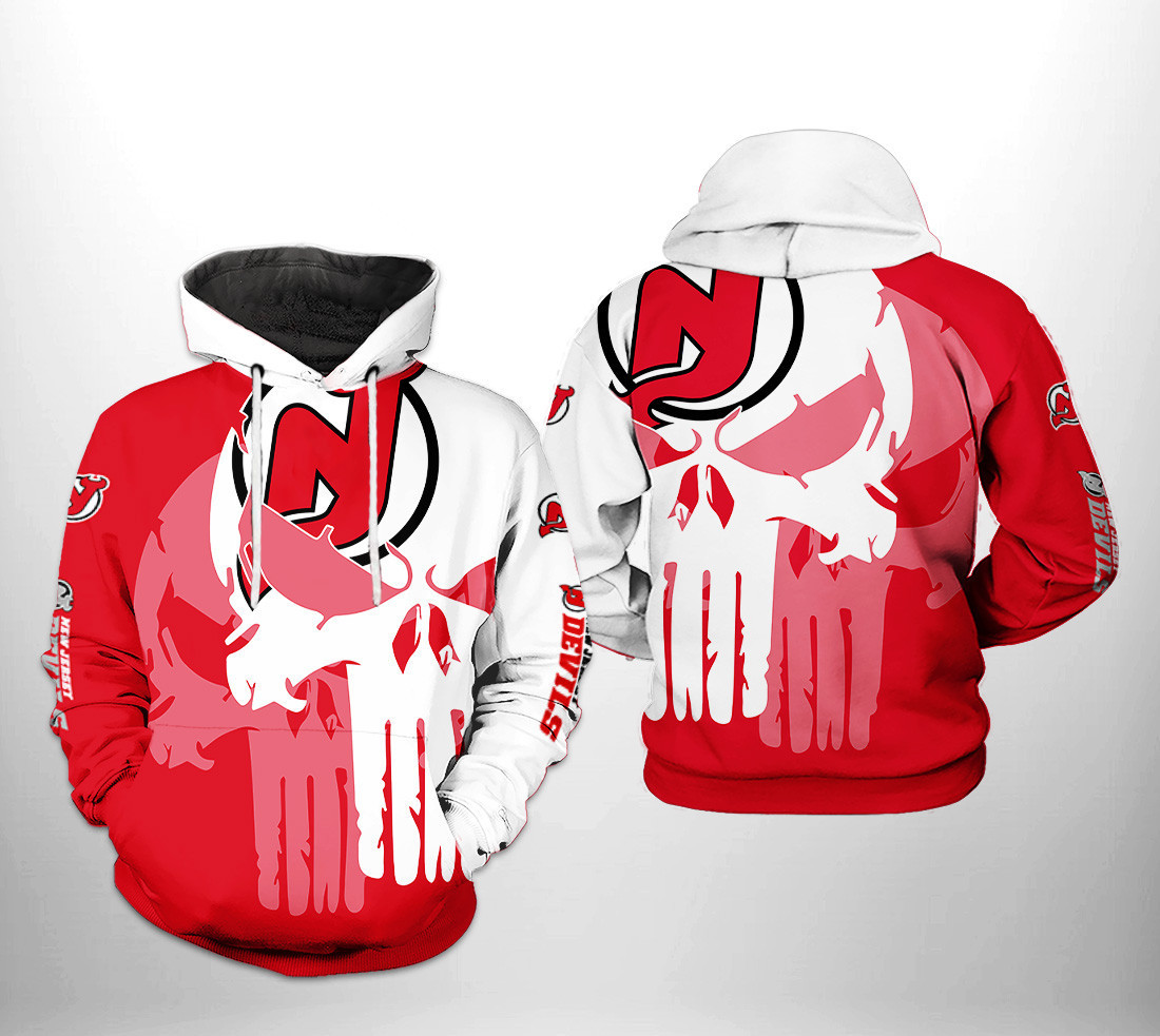 New Jersey Devils NHL Team Skull 3D All Over Print Hoodie, Zip Hoodie