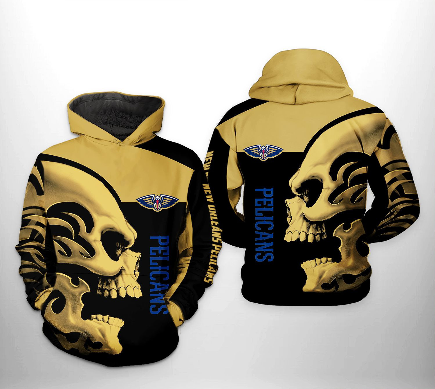 New Orleans Pelicans NBA Skull Team 3D All Over Print Hoodie, Zip Hoodie