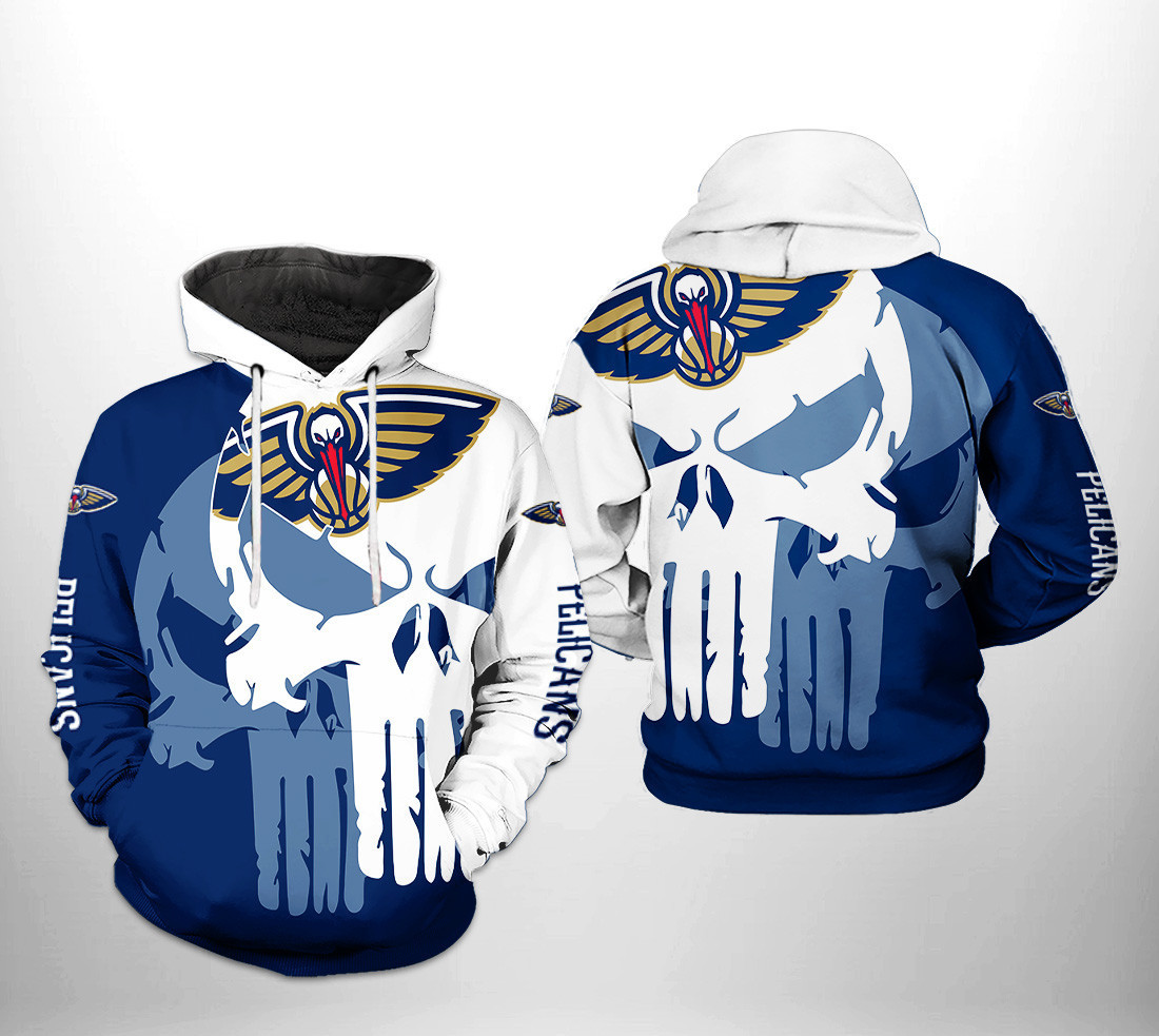 New Orleans Pelicans NBA Team Skull 3D All Over Print Hoodie, Zip Hoodie