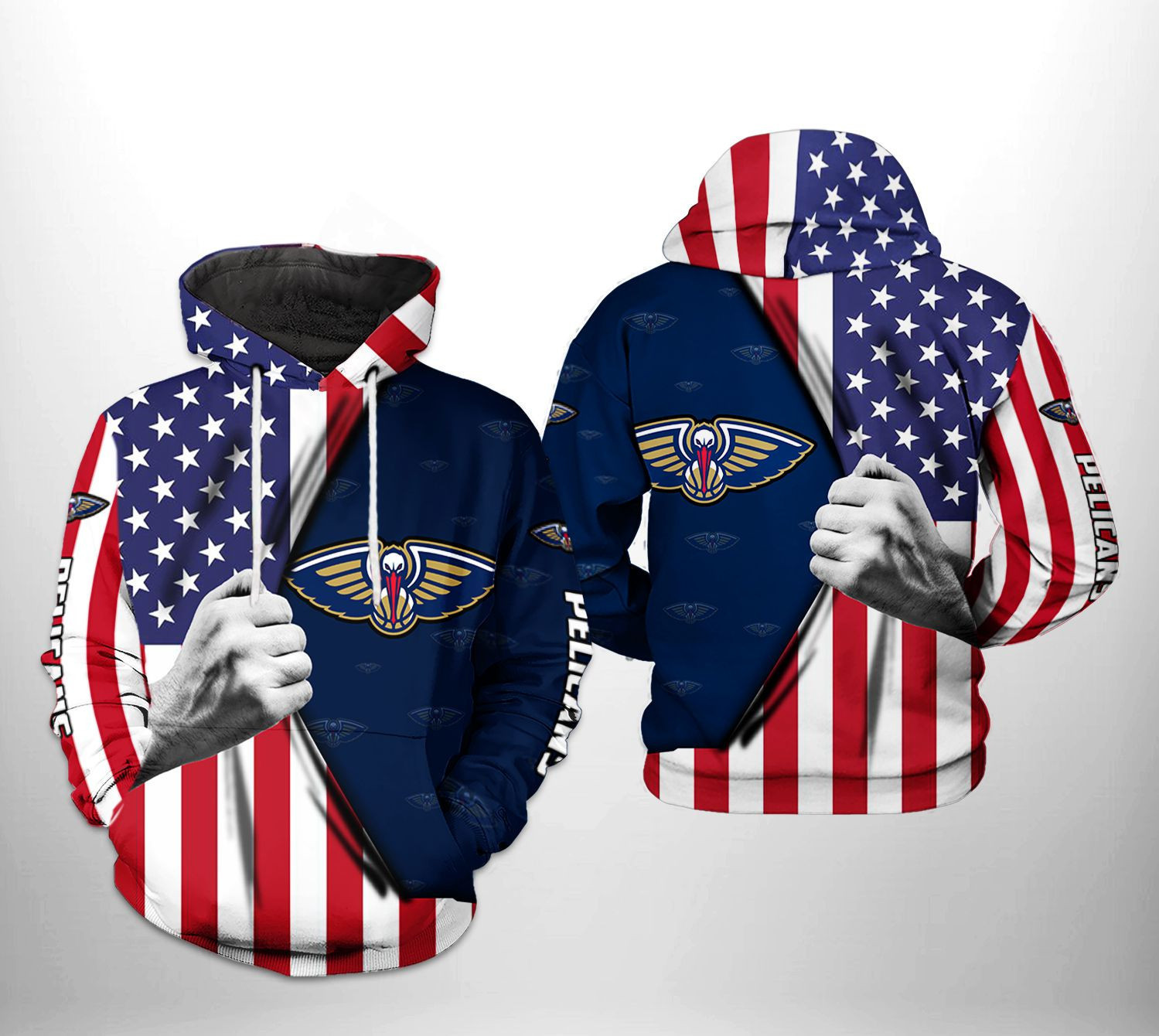 New Orleans Pelicans NBA US Flag Team 3D All Over Print Hoodie, Zip Hoodie