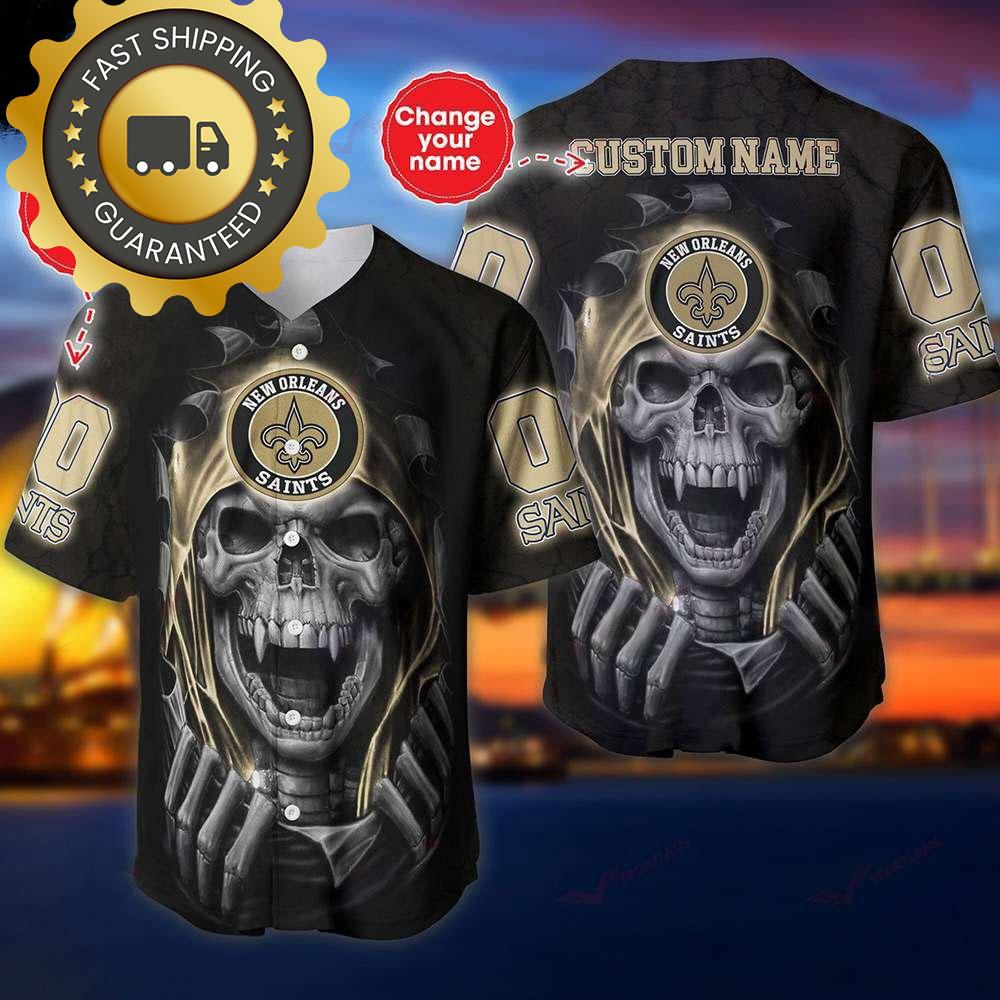 New Orleans Saints Custom NLF Jersey Skull Personalized Baseball Jersey