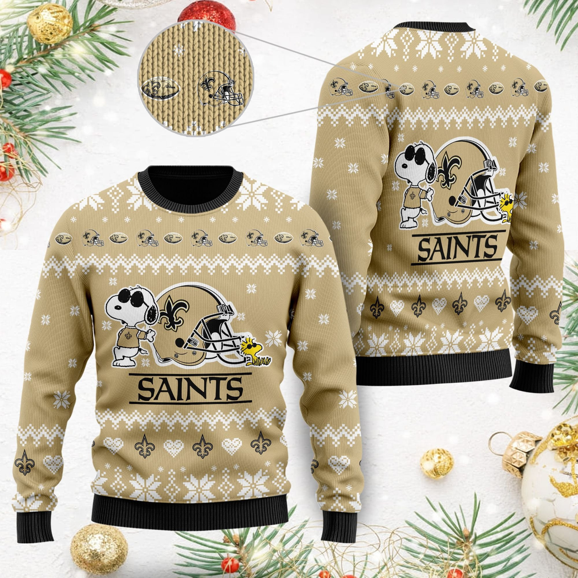 New Orleans Saints Cute The Snoopy Show Football Helmet 3D Ugly Christmas Sweater Adult 3D Funny Matching for family