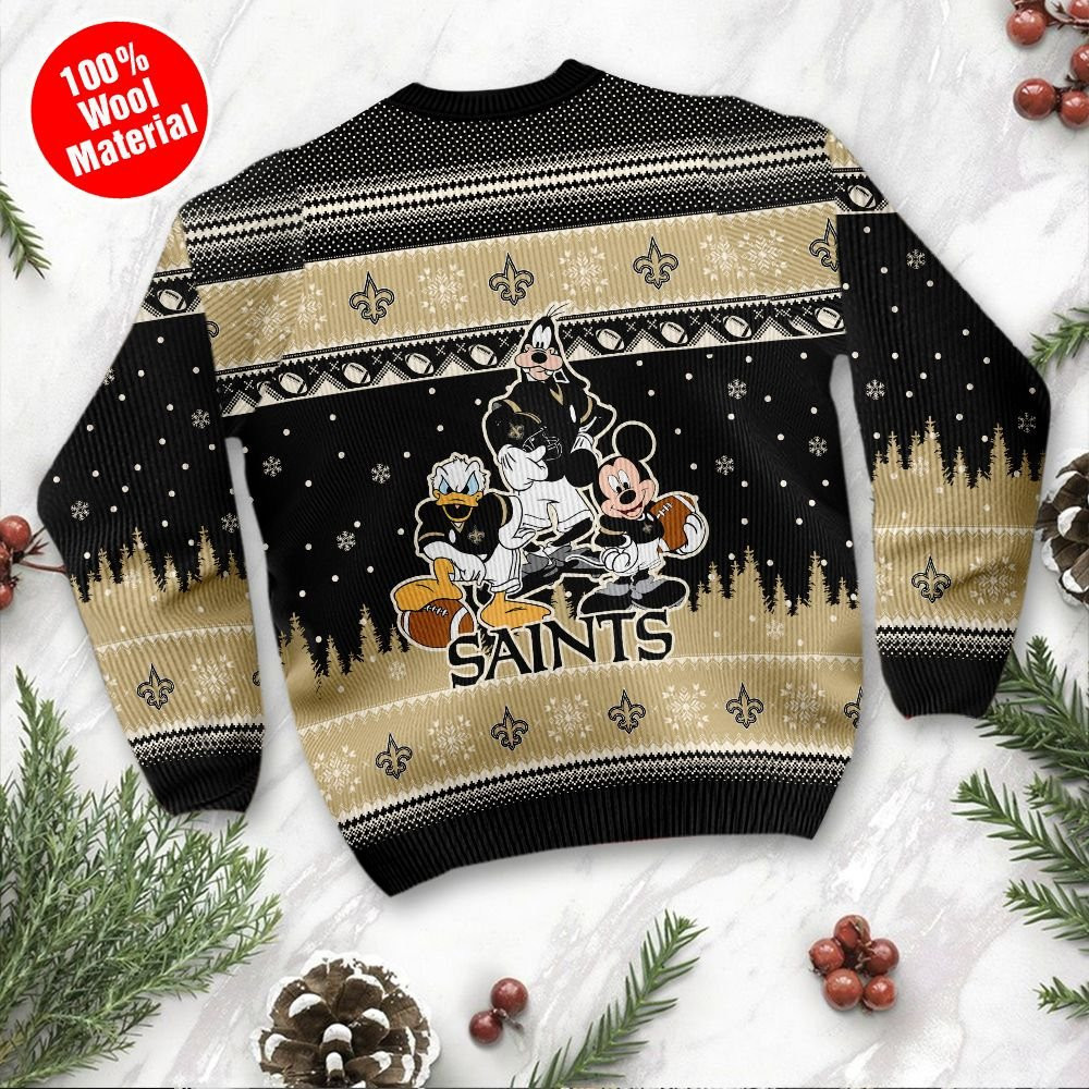 New Orleans Saints Disney Donald Duck Mickey Mouse Goofy Personalized Ugly Christmas Sweater Adult 3D Funny Matching for family - Image 3