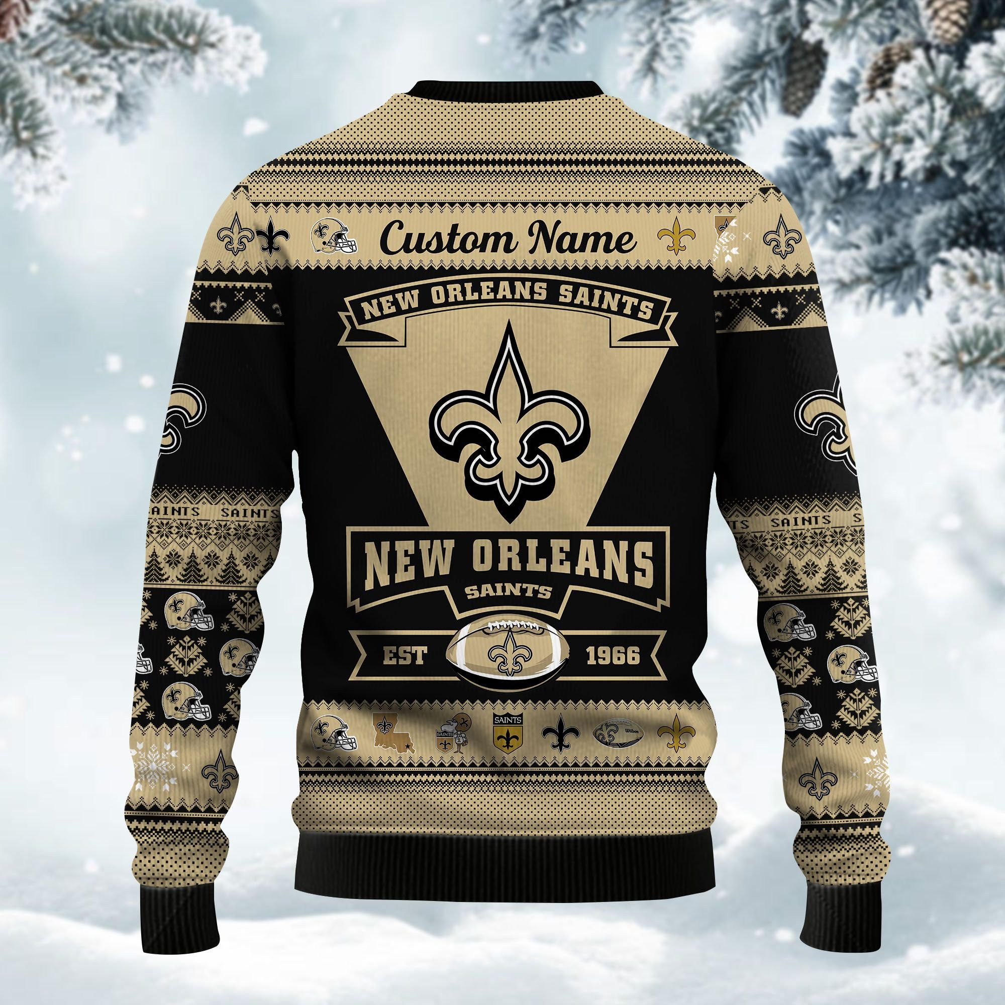 New Orleans Saints Football Team Logo Custom Name Personalized Ugly Christmas Sweater Adult 3D Funny Matching for family - Image 2