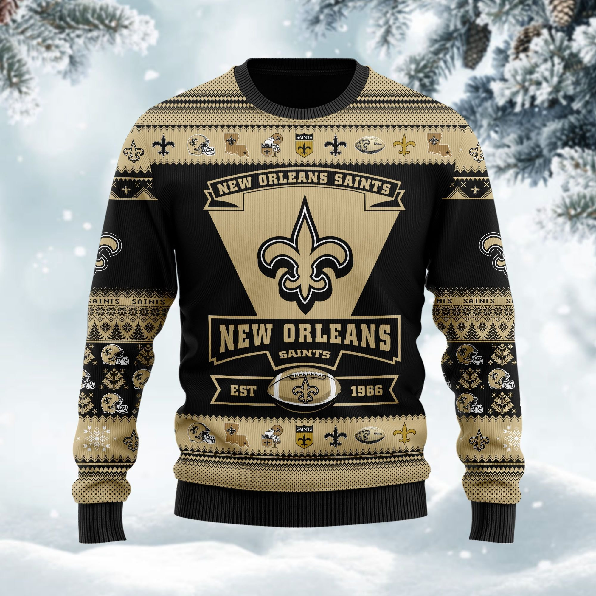 New Orleans Saints Football Team Logo Custom Name Personalized Ugly Christmas Sweater Adult 3D Funny Matching for family