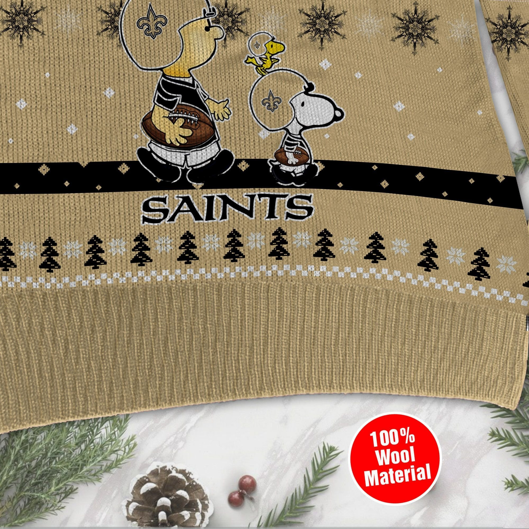 New Orleans Saints Funny Charlie Brown Peanuts Snoopy Ugly Christmas Sweater Adult 3D Funny Matching for family - Image 3
