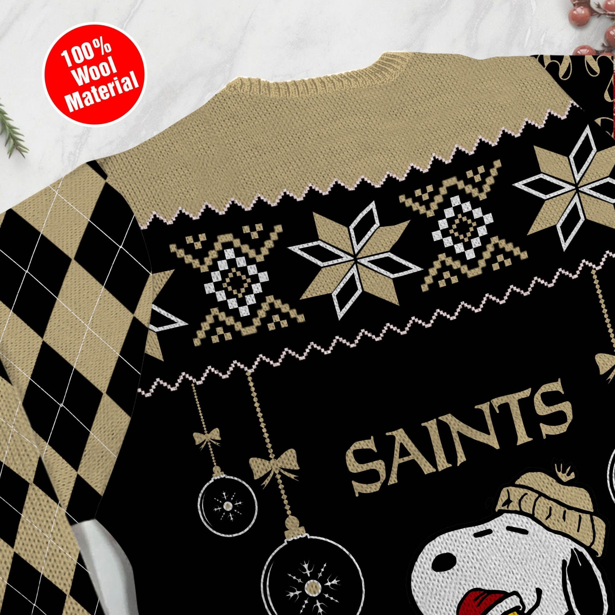 New Orleans Saints Funny Charlie Brown Peanuts Snoopy Ugly Christmas Sweater Adult 3D Funny Matching for family - Image 5