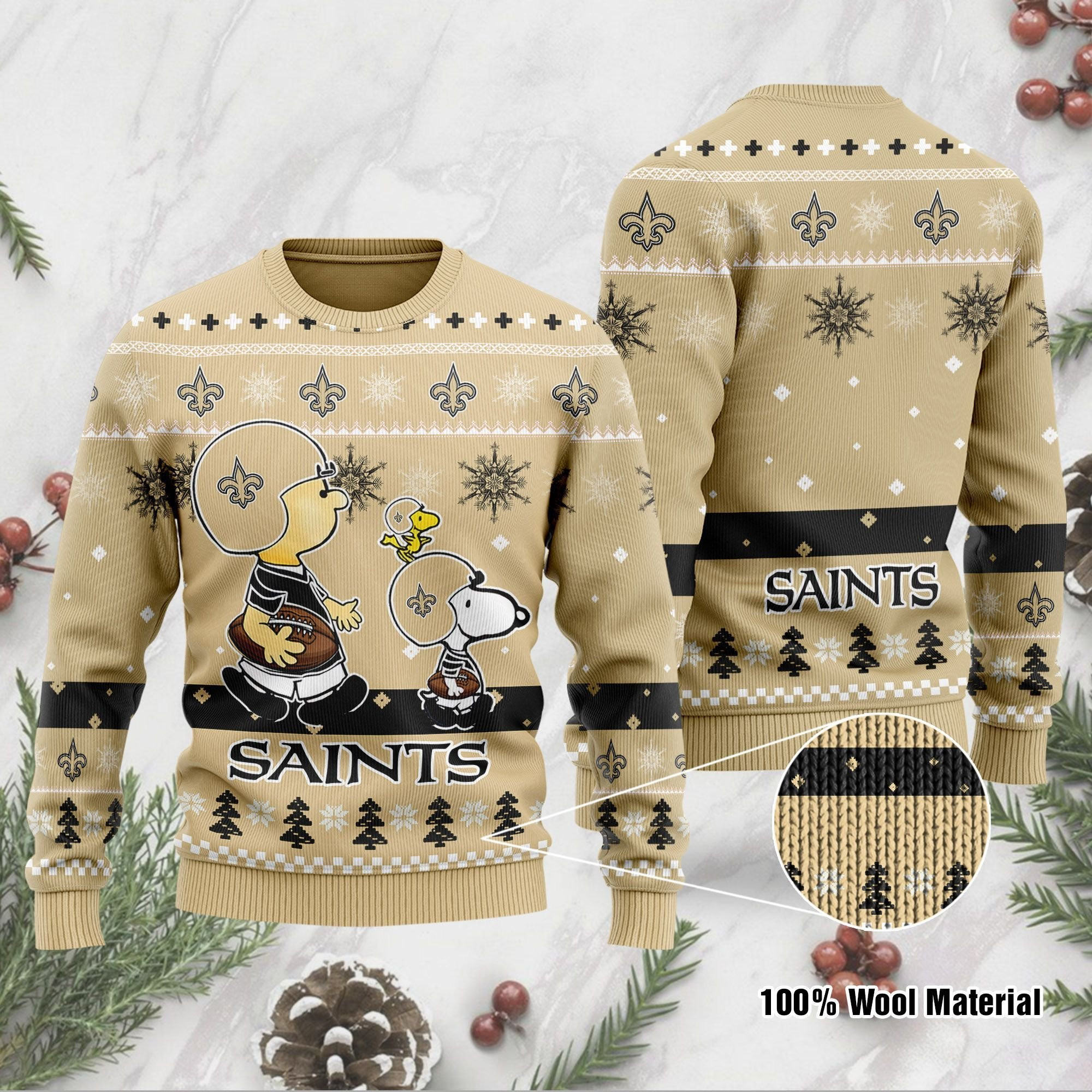 New Orleans Saints Funny Charlie Brown Peanuts Snoopy Ugly Christmas Sweater Adult 3D Funny Matching for family