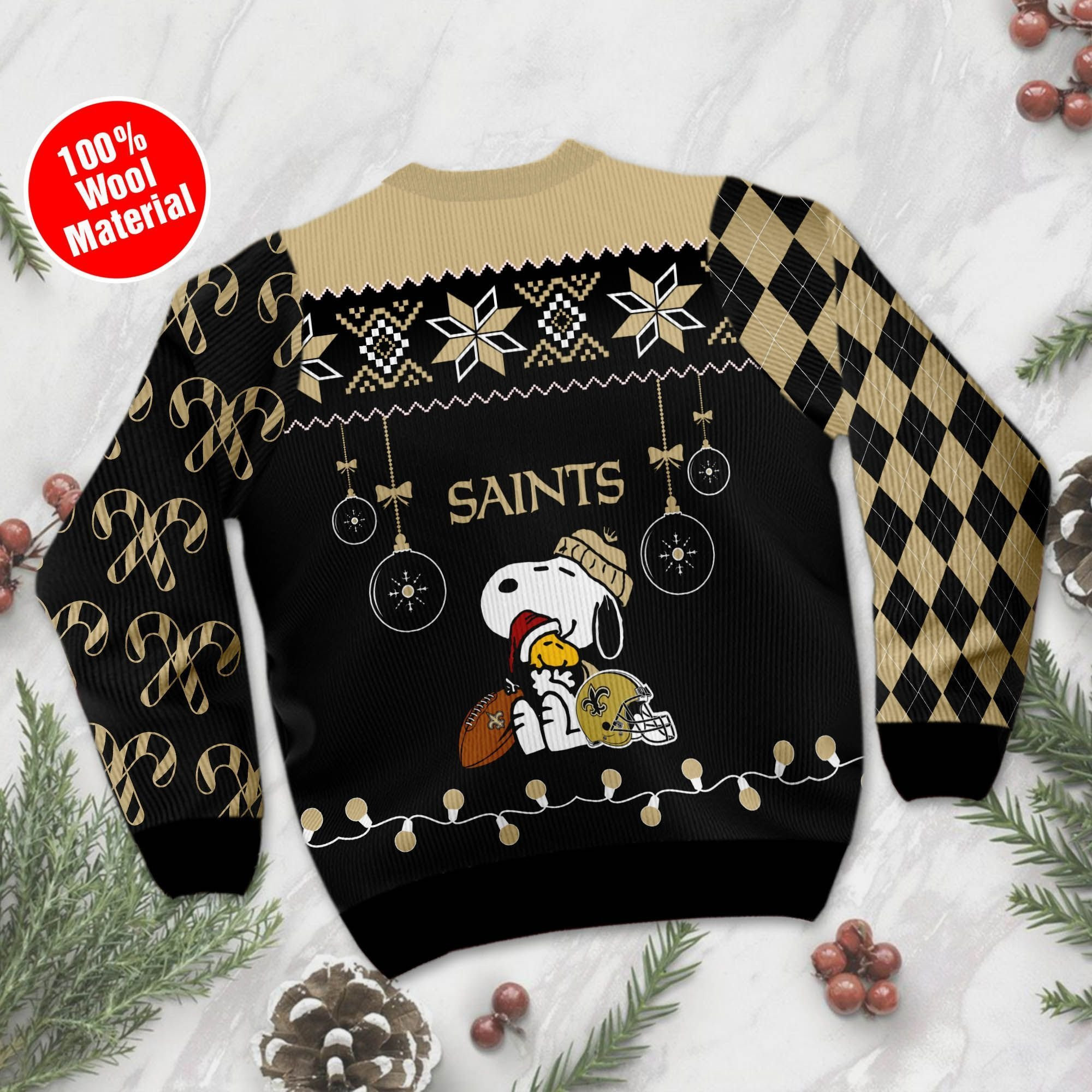 New Orleans Saints Funny Charlie Brown Peanuts Snoopy Ugly Christmas Sweater Adult 3D Funny Matching for family - Image 3