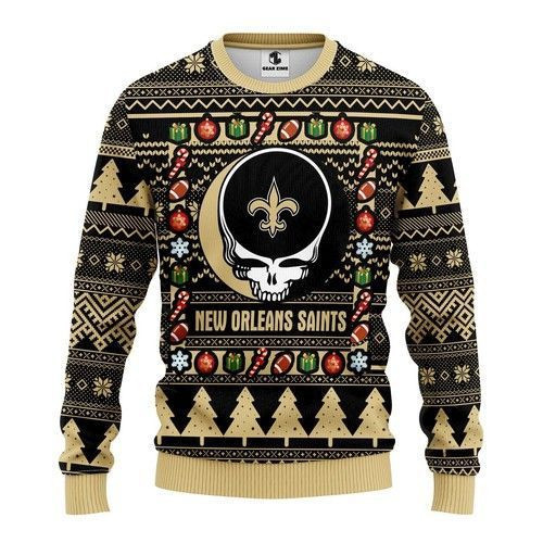 New Orleans Saints Grateful Dead Ugly Christmas Sweater Adult 3D Funny Matching for family