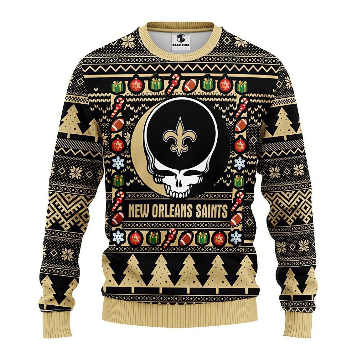 New Orleans Saints Grateful Dead Ugly Christmas Sweater Adult 3D Funny Matching for family