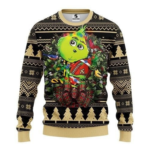 New Orleans Saints Grinch Hug Ugly Christmas Sweater Adult 3D Funny Matching for family