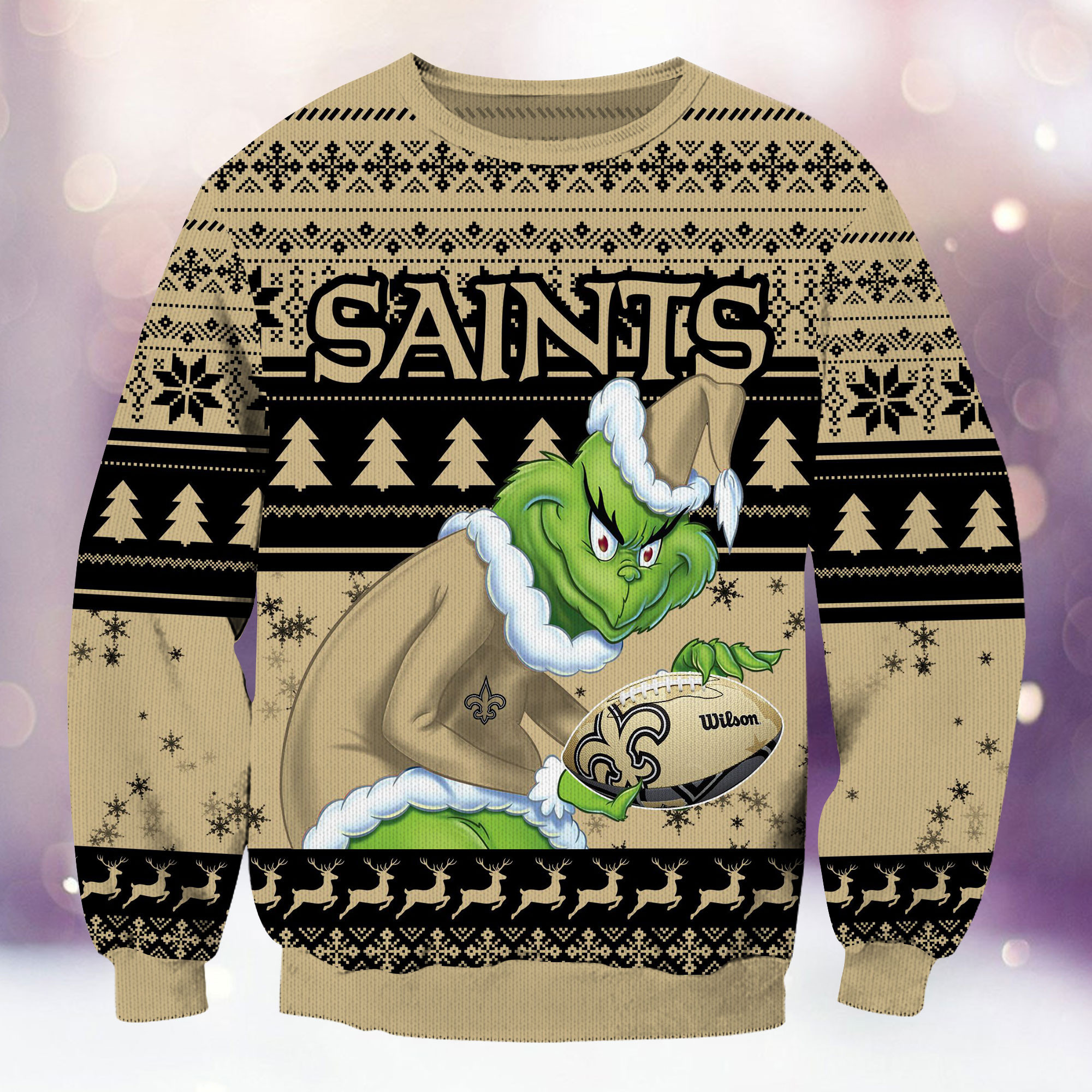 New Orleans Saints Grinch Ugly Christmas Sweater Adult 3D Funny Matching for family - Image 2