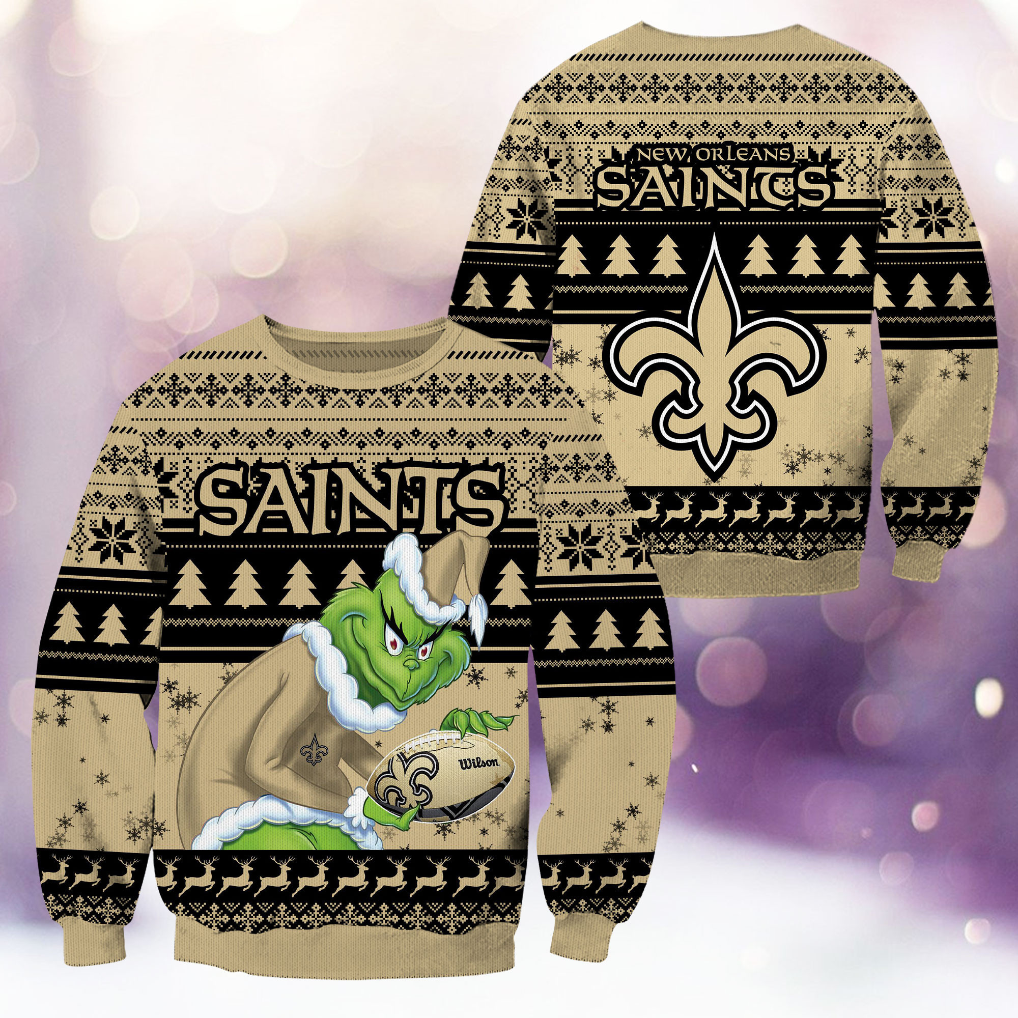 New Orleans Saints Grinch Ugly Christmas Sweater Adult 3D Funny Matching for family