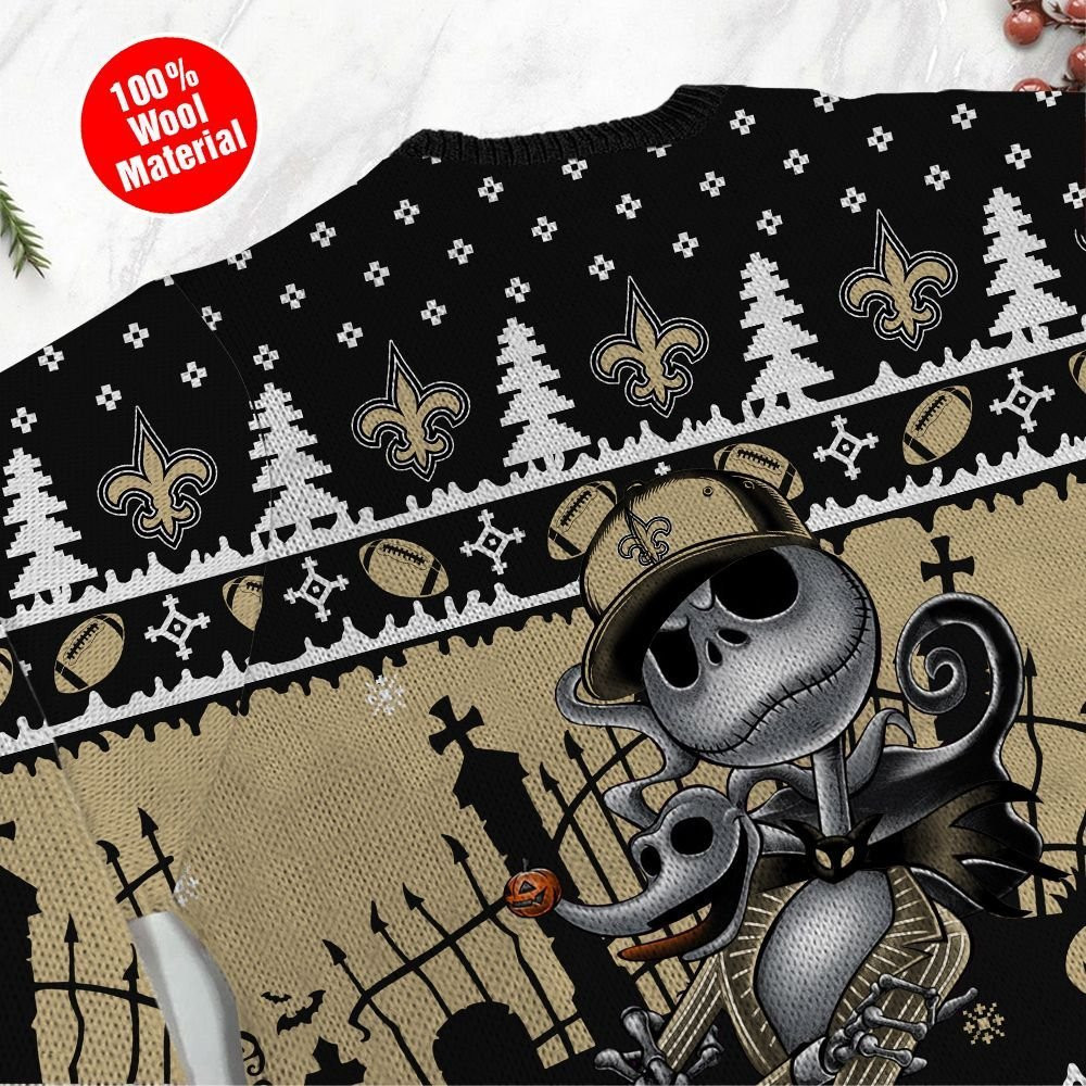 New Orleans Saints Jack Skellington Halloween Holiday Party Ugly Christmas Sweater Adult 3D Funny Matching for family - Image 5
