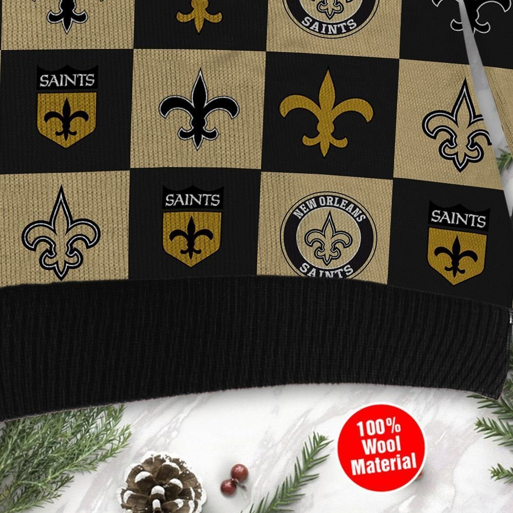 New Orleans Saints Logo Checkered Flannel Design Ugly Christmas Sweater Adult 3D Funny Matching for family - Image 4