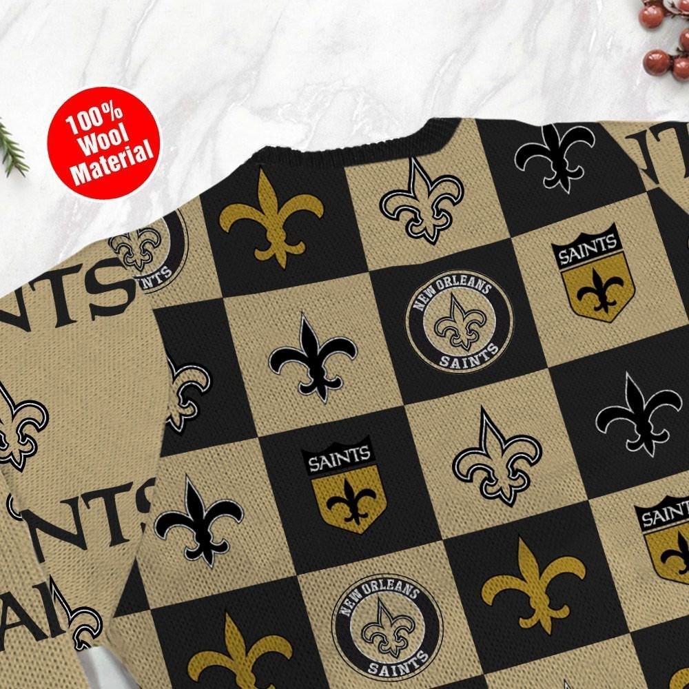 New Orleans Saints Logo Checkered Flannel Design Ugly Christmas Sweater Adult 3D Funny Matching for family - Image 5