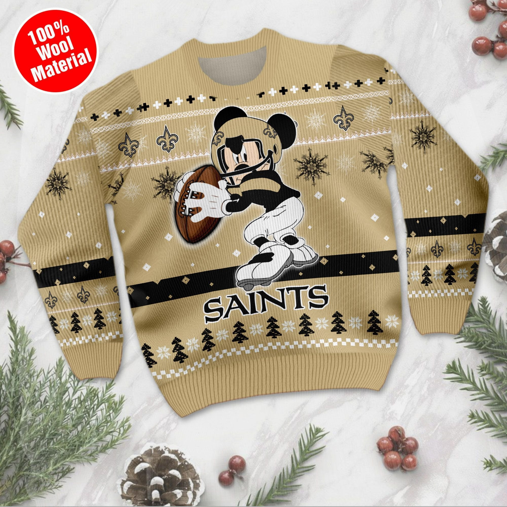 New Orleans Saints Mickey Mouse Funny Ugly Christmas Sweater Adult 3D Funny Matching for family - Image 2