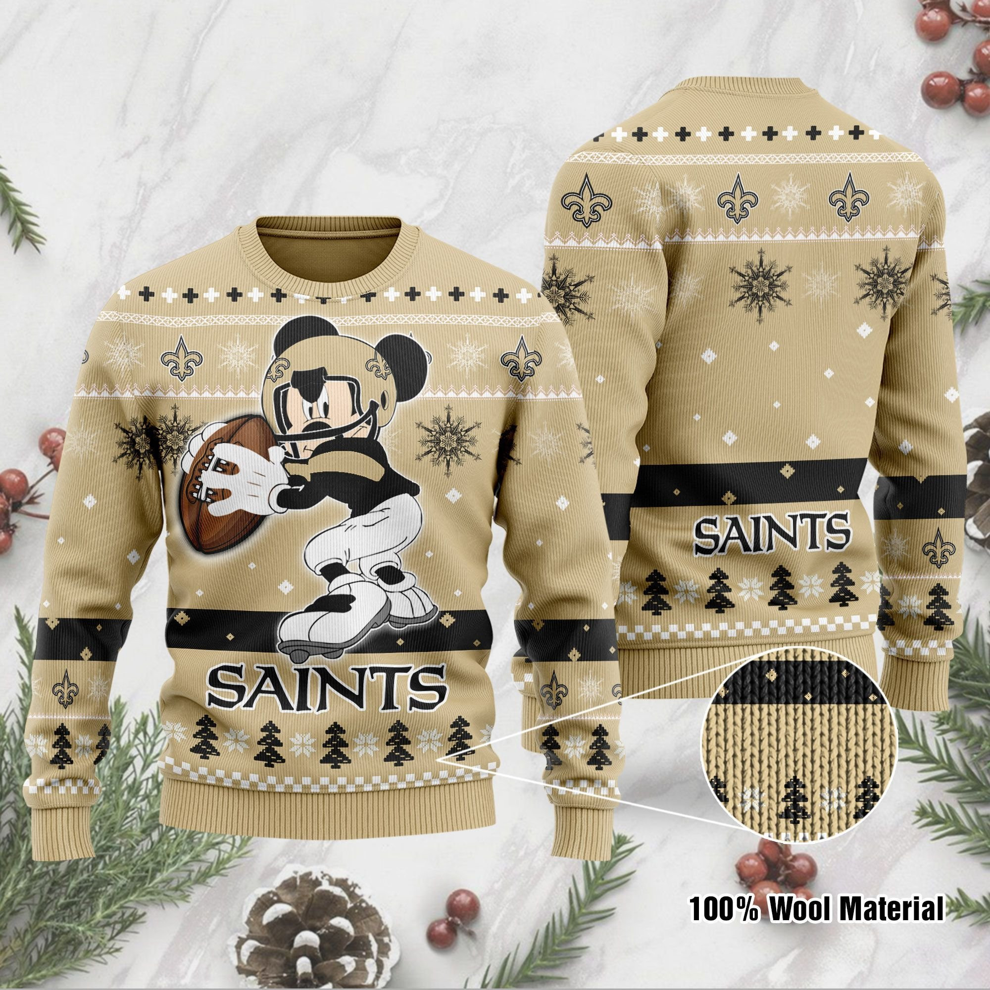 New Orleans Saints Mickey Mouse Funny Ugly Christmas Sweater Adult 3D Funny Matching for family