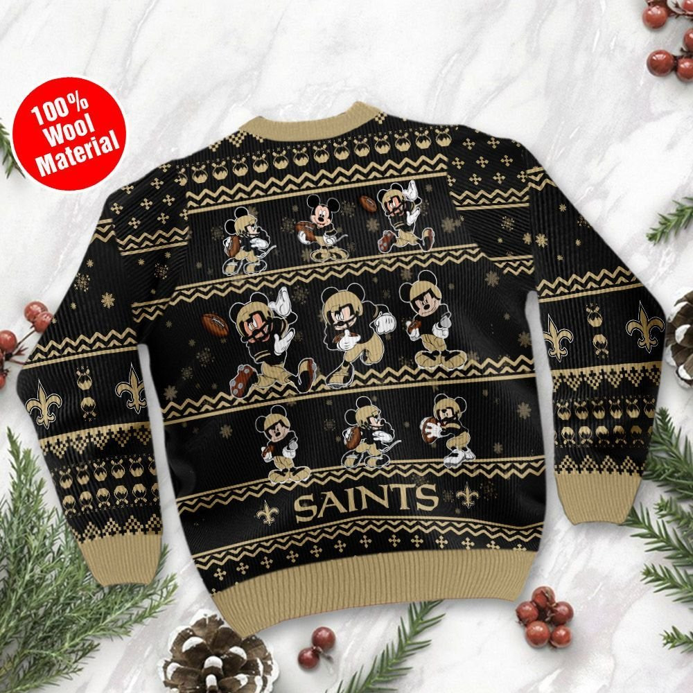 New Orleans Saints Mickey Mouse Ugly Christmas Sweater Adult 3D Funny Matching for family - Image 2